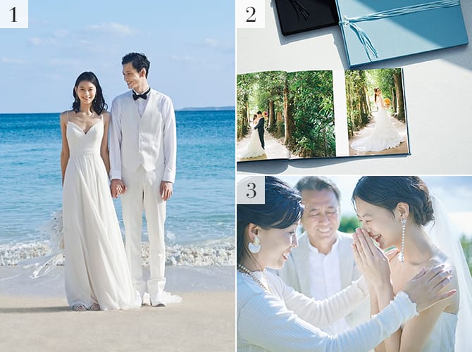 新郎新婦衣装 10万円分、アルバム 10万円分、ムービー 10万円分