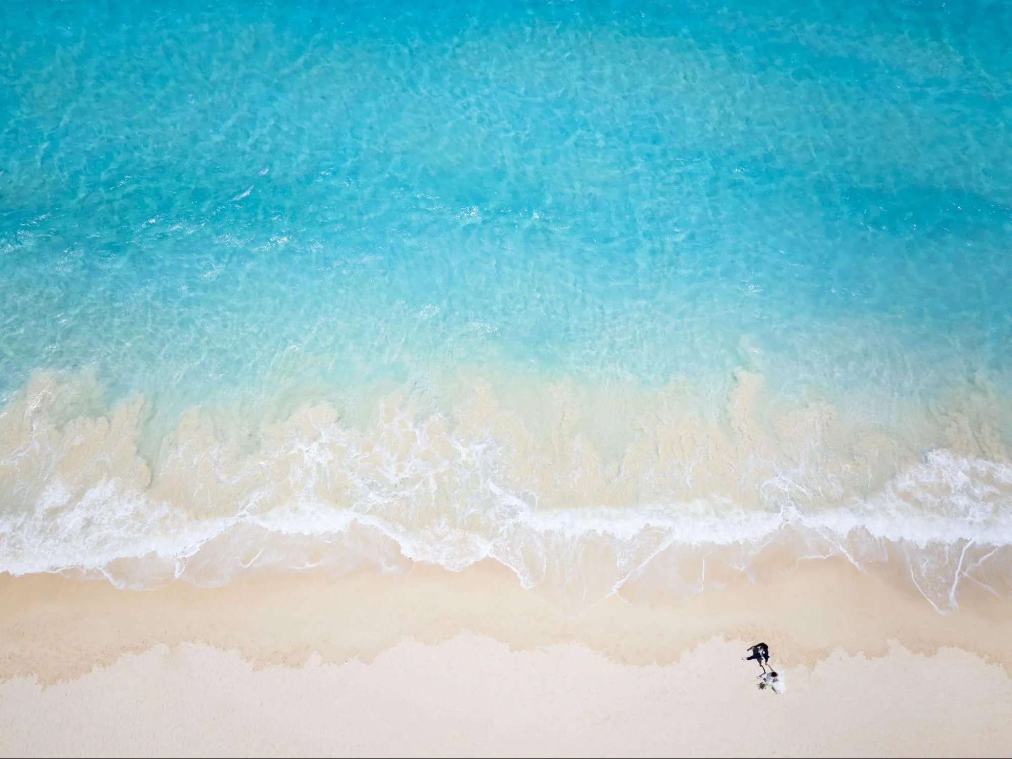 青い海と白い砂浜を背景に撮影できる